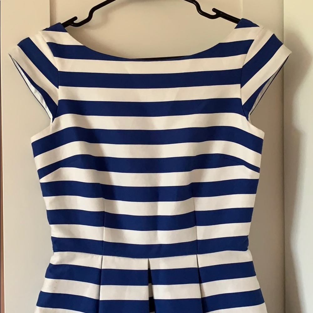 Kate Spade Blue and White Pleated Fit and Flare Dress